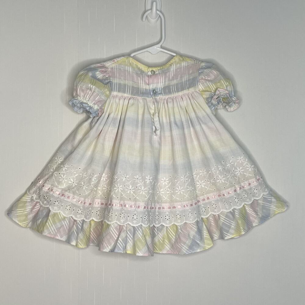 Vintage Peaches' N Cream Plaid Pastels Apron Style Dress Made in USA Size 3T - Picture 7 of 10